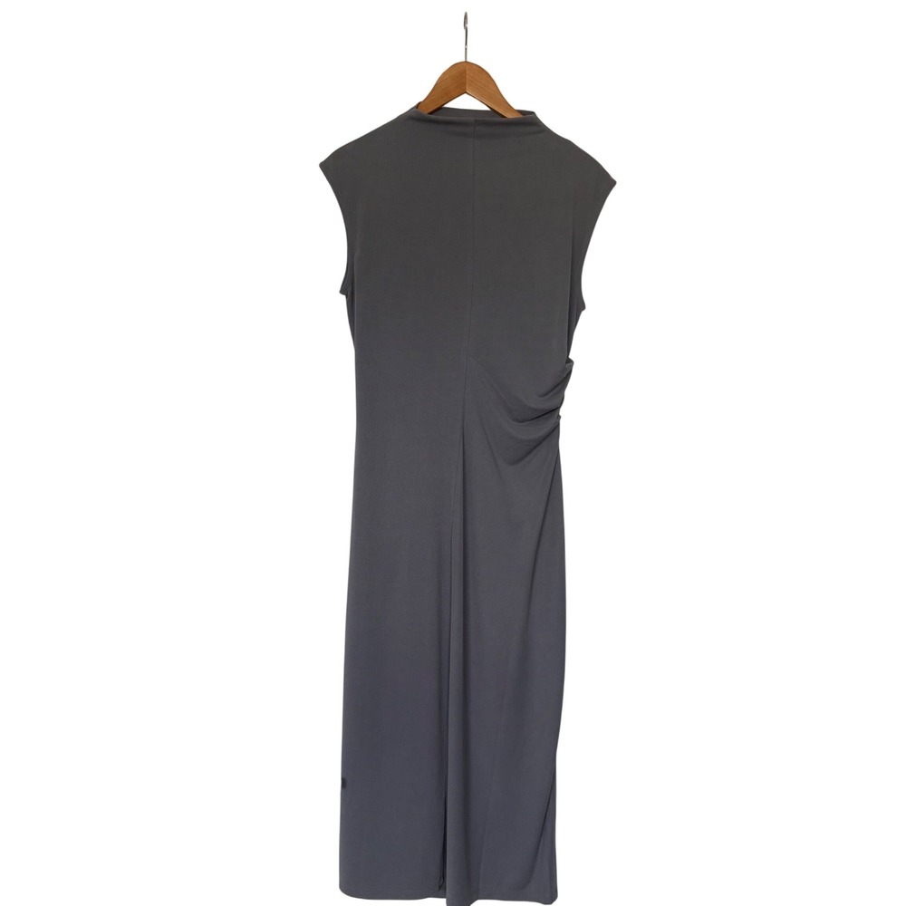 90's Vibes Office Siren Old Navy Gray Ribbed Ruched Mock Neck Sleeveless Midi L